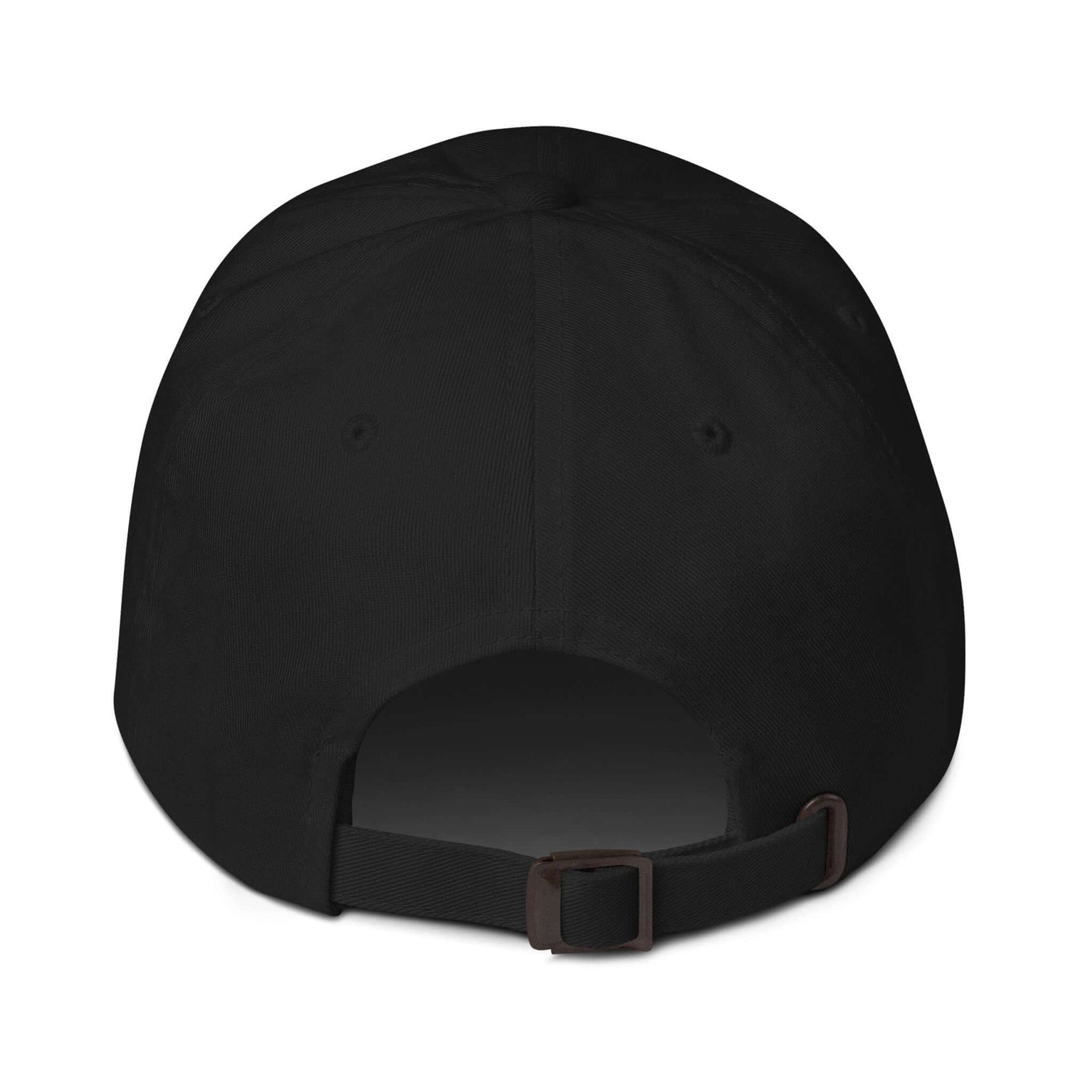 Back view of a black corner cap jnjdjdnbjnddbnksckn featuring an adjustable strap.